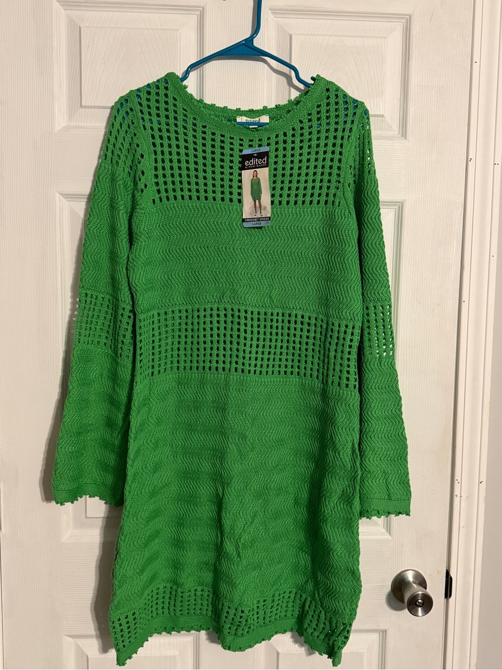 Edikted Bright Green Crochet Long Sleeve Dress